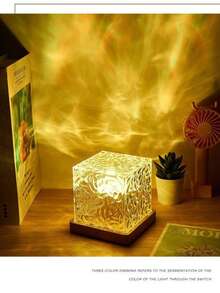 1 Piece 16-Color Ocean Wave Projector Light - Gradual Rotating Flame Water Lamp With Remote Control, Wave Night Light Suitable For Office, Bedside Bedroom, Bar And Restaurant - Square Corrugated Lamp - View 3