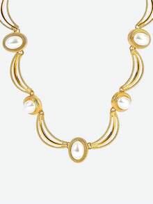 Opalesca 1 件时尚、优雅、别致的女士节日礼物装饰项链，适合搭配各种服饰，复古风格，串珠设计，婚礼/新娘配饰，仙女风/精灵风，珍珠，花朵，秋冬/秋季，送给妈妈/女士/女孩/母亲，优雅，高档，情人节礼物 - 金色 - 查看 4