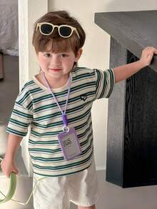 DAZY 幼儿男童圆领条纹短袖休闲上衣，春夏款 - 綠色 - 查看 9