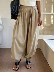 Livesso Pantaloni casual e morbidi da donna, design alla moda per ufficio/strada con polsini plissettati, leggeri per uso all'aperto, vacanza, sport, primavera/estate - Albicocca - Visualizzare 7