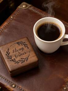 “永恒挚爱”胡桃木戒指盒，结婚订婚礼物，送给他的/她的礼物，小巧方形珠宝礼盒，周年纪念求婚纪念品 - 棕色-04 - 查看 2