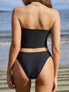 SHEIN Swim Vcay 26SS 性感镂空露脐比基尼上衣，夏季度假 - 黑色 - 查看 2