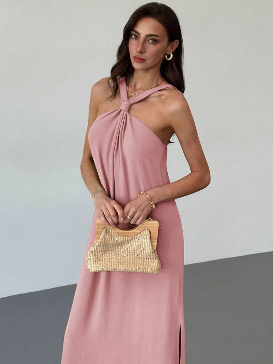 Aloruh 杏色女士吊带A字连衣裙，适合春夏度假穿着 - 淺粉色 - 查看 1