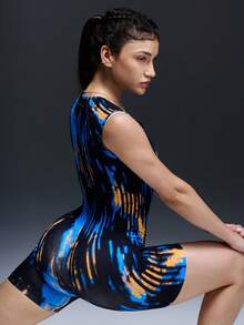 Powerista Women's Full Print Square Neck Shapewear Romper - Royal Blue - View 4