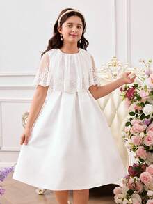 少女时尚派对圆领花童礼服 - 白色 - 查看 4