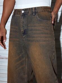 Modcrash Embroidered Loose Wide-Leg Jeans Spring To Summer Casual Wide Leg Baggy Fit Denim Jeans For Men With Relaxed Streetwear Style,Summer Holiday Outfits - Rust Brown - View 6