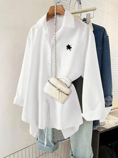 GlowEve 女士衬衫领长袖不规则后开衩纽扣装饰腰带蝴蝶结通勤优雅浪漫白色衬衫