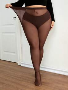SHEIN CURVE+ 大码酒红色、樱桃红、褐红色透视连体紧身裤，紧身包臀打底裤，连裤袜，修身，纯色，女士基础款，西部风格，夏季，紧身，复活节，春季，狂欢节，情人节，情人节礼物，性感，Y2K，时尚，锐舞派对，音乐节 - 棕色 - 查看 11