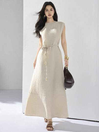 Heiryn Đầm dài màu trơn thanh lịch dành cho nữ, mùa thu