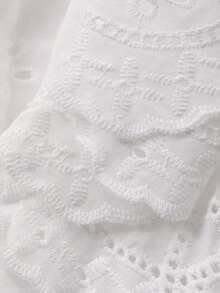 Dazy Kids Tween Girl Floral Embroidery Hollow Out Single-Breasted Long Sleeve Loose Smock Shirt - White - View 7