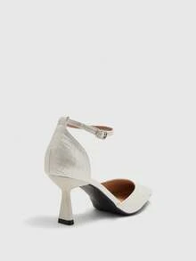 CUCCOO BIZCHIC Giày cao gót hở mũi màu trơn tối giản dành cho nữ - trắng - Xem 9