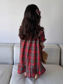 DAZY 女嬰韓式格紋長袖荷葉領舒適居家服幼兒 - 紅色 - 查看 6