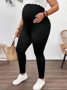 SHEIN Quần skinny dáng suông, màu trơn, có thể điều chỉnh eo, dành cho bà bầu, cỡ lớn, kiểu dáng thường ngày. - màu đen - Xem 6