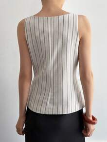 Livesso Áo vest không tay dáng rộng, phối màu kẻ sọc, phong cách công sở dành cho nữ, trang phục công sở thời trang cho mùa xuân và hè. - trắng - Xem 3