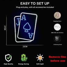 Đèn LED neon xanh dương phát sáng hình quân bài, đèn trang trí, biển hiệu quảng cáo chữ cái sáng tạo tự làm, đèn chiếu sáng tạo không gian, thích hợp cho lễ hội, tiệc tùng và trang trí không khí. - Nhiều màu - Xem 3