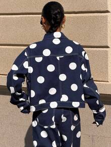 Muchica Women's Polka Dot Print Zip-Up Long Sleeve Denim Jacket And Coat For Going Out Outfits, Streetwear, Spring Outfits