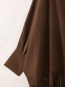 SHEIN Franclia 女士复古优雅宽松两件套，带肩带和流苏 - 棕色 - 查看 3