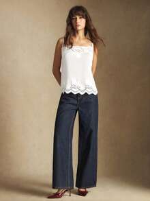 BizChic Women's Lace Collar Decor Camisole Top, Versatile For Urban Commute, Business Casual, Party, Dating, Elegant Summer Wear