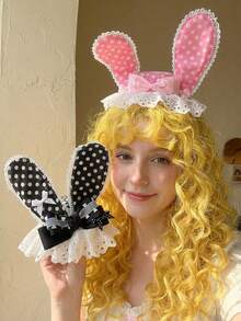 Joivida 1个可爱发夹，法式蕾丝蝴蝶结搭配黑白兔子图案，甜美少女风上镜发饰，卡哇伊发夹，时尚百搭，日常佩戴，送给闺蜜的生日礼物，发饰 - 彩色 - 查看 6