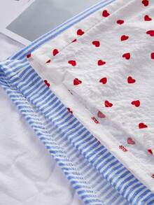 SHEIN 女士两件套睡衣套装 - 泡泡条纹爱心印花短裤，带仿纽扣，休闲款 - 彩色 - 查看 7