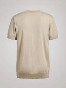 Officeau 男士休闲纯色短袖套头针织衫，春夏款 - 卡其色 - 查看 3