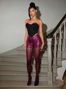 BamGleam Quần short nữ họa tiết da rắn, thích hợp cho các buổi tiệc. - Màu Hồng Tươi - Xem 6