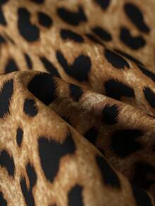 Franclia Leopard Print Fitted Sleeveless Top With Shimmering Pearls Neckline And Side Ruching,Dark Brown,Summer,Seductive,Party Night,Modern Cinched Waist Top - Multicolor - View 6