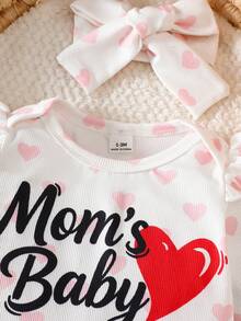 SHEIN 新生儿爱心印花连体衣套装 - 淺粉色 - 查看 6