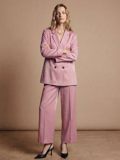 Maija Pantaloni casual da donna a tinta unita con vita regolabile, autunnali, rosa per San Valentino