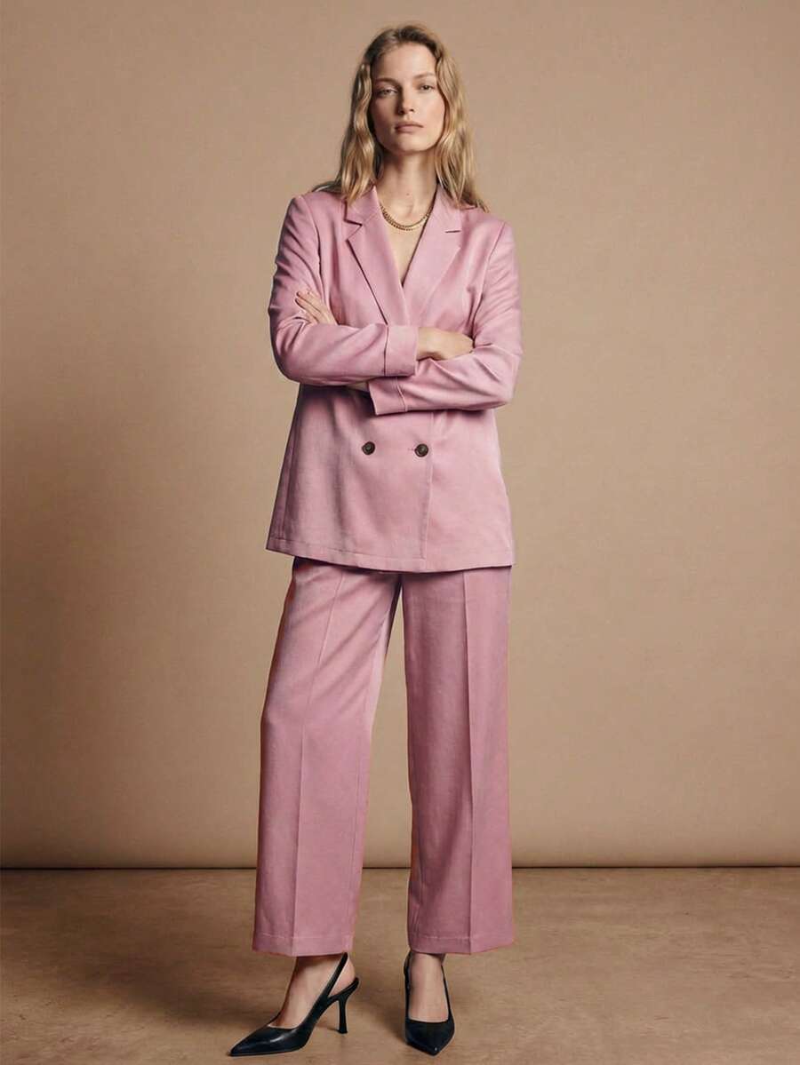 Maija Quần nữ dáng rộng, màu trơn, cạp chun, kiểu dáng thường ngày, màu hồng cho mùa thu và ngày lễ tình nhân. - Hồng - Xem 1