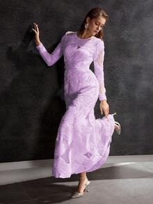 MOTF Soiréza WOMEN'S LONG SLEEVE PARTY COCKTAIL DRESS - Mauve Purple - View 5