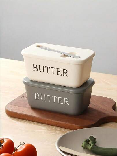 1pc Rectangle Ceramic Butter Dish With Lid And Spreader Knife Airtight Food Storage Container Cheese Keeper Kitchen Baking Essentials Gift For