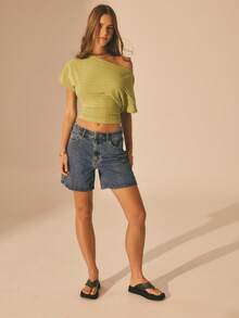 Aralina Women's Wide Neck Batwing Sleeve Ribbed Jersey Cinched Waist Top Cute Going Out Top For Women Everyday Casual Top Women's T-Shirt Festival Outfit Vacation Top Party Outfit - Green - View 8