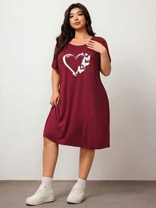 Enliva 加大码红色心形印花长裙，情人节款，适合圆润身材 - 紅色 - 查看 4