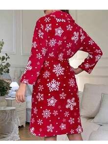 女士睡袍一件装，印花时尚浴袍，宽松长袖柔软保暖绒袍，适合冬季穿着，也适合派对、日常、学生夏季婚礼、家居浴室装饰等场合。 - 粉色 - 查看 3