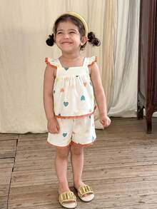 LMoss Kids 女婴碎花荷叶边领休闲上衣和短裤两件套 - 粉色 - 查看 4