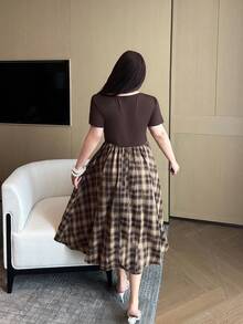 Vibekara Brown Plaid A-Line Loose Woven Dress, Spring/Summer - Brown - View 4