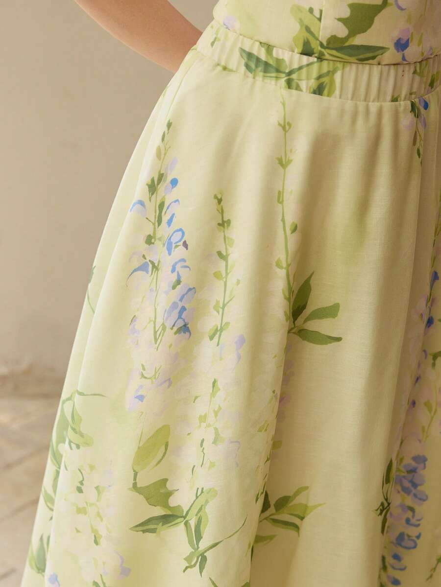 MOTF PREMIUM WOMEN'S ELEGANT FLARE FLORAL SKIRT - Green - View 2