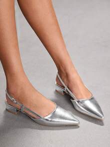 CUCCOO SZL Women's Pointed Toe Buckle Design Casual Fashionable Flat Shoes - Silver - View 4