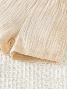 SHEIN 两件套，新生儿春夏休闲风，小熊图案印花上衣和小熊图案印花短裤 - 杏色 - 查看 7