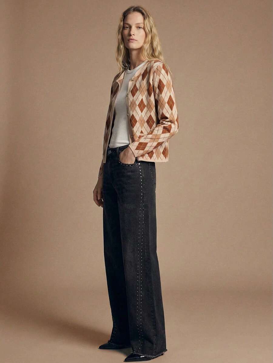 Maija Áo khoác cardigan nữ họa tiết hình thoi nhiều màu, kiểu dáng cơ bản phù hợp cho công sở, thanh lịch và thời trang, thích hợp cho văn phòng và trường học. - Nhiều màu - Xem 1