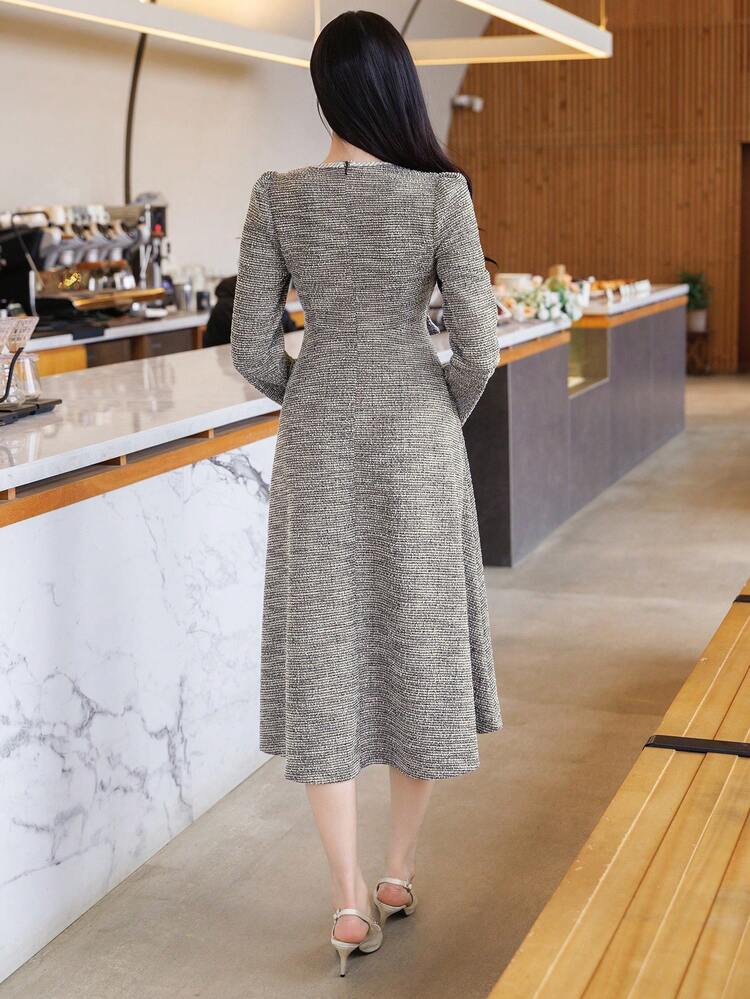 Spring & Summer Elegant Patchwork Midi Dress, Fitted Waist Design, Suitable For Dates, Weddings, Parties, Casual & Work Occasions Sundress