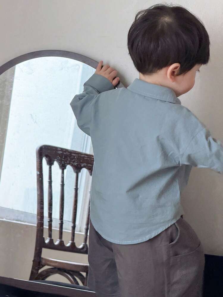 Toddler Boys' Corduroy Collar Cartoon Puppy Embroidery Long Sleeve Top