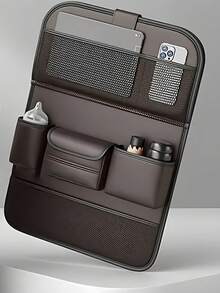 1pc/2pcs Brown Car Seat Back Storage Bag, Large Capacity Car Seat Back Storage Bag With Foldable Tablet Tray, Cup Holder/Tissue Holder, Rear Seat Storage Bag, Multi-Pocket Car Storage Bag. - Brown - View 3