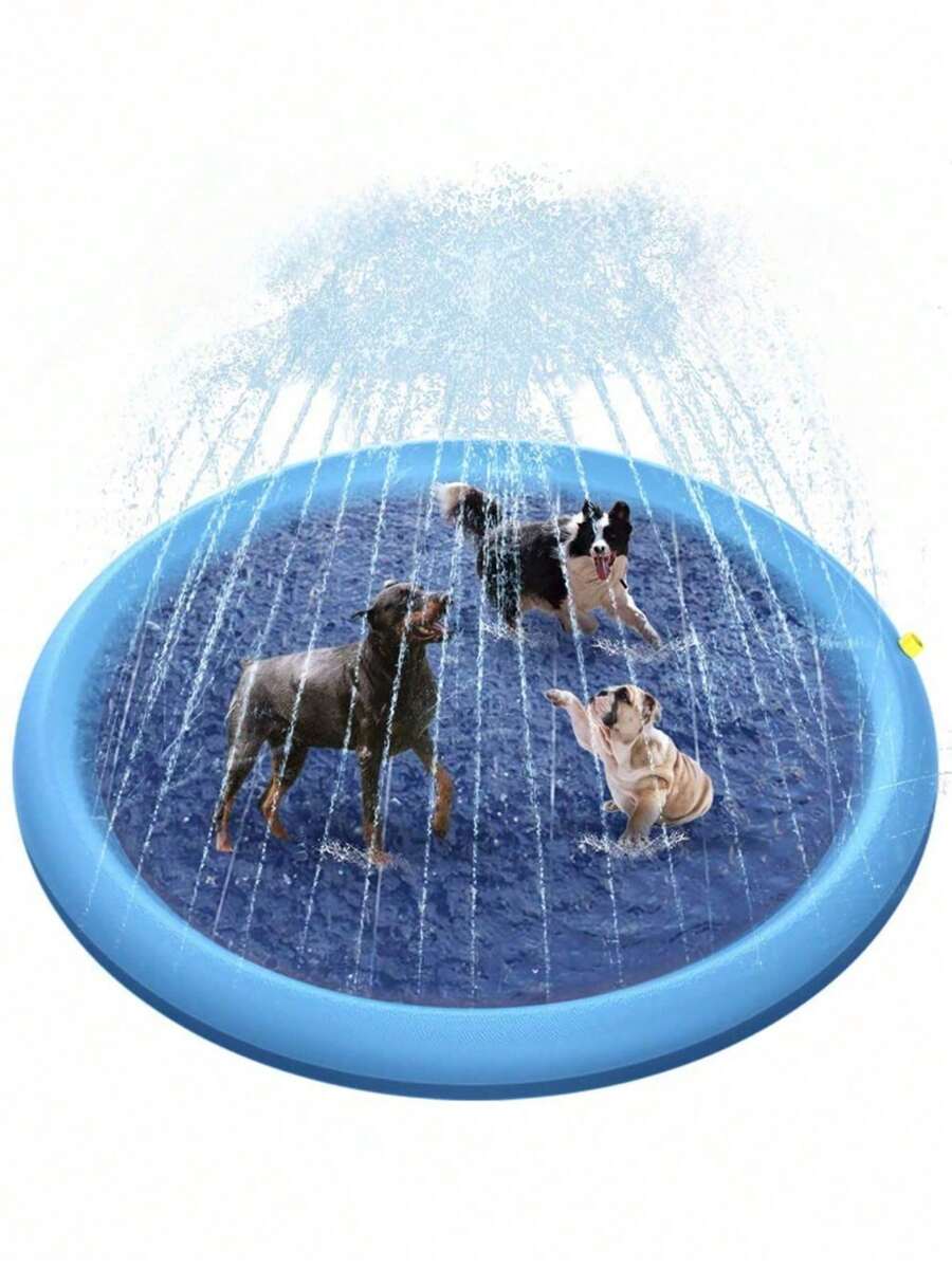 1pc Pet Paddling Pool, Foldable Dog Bath Pool With Spray Fun, PVC Outdoor Pet Swimming Pool & Play Mat For Lawn - Multicolor - View 1