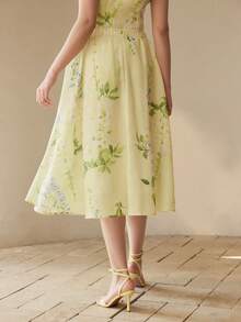 MOTF PREMIUM WOMEN'S ELEGANT FLARE FLORAL SKIRT - Green - View 6