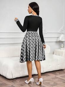 SHEIN Lady Women's Fashion Party Geometric Print Dress - Multicolor - View 2