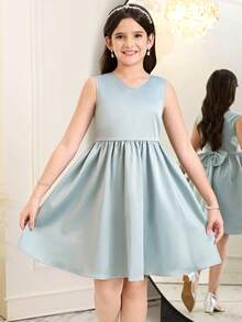 SHEIN Váy dự tiệc Giáng sinh cho bé gái tuổi teen, đính sequin và nơ trang trí. - màu xanh lá - Xem 6
