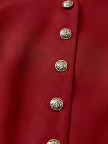 GlowEve Vintage Elegant Casual Design Round Neck Open Front Women Vest - Burgundy - View 3