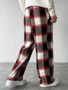 HUEFORM Pantalones casuales de hombre con estampado de cuadros y cordón en la cintura, adecuados para el uso diario en otoño/invierno - Rojo y blanco - Ver 2